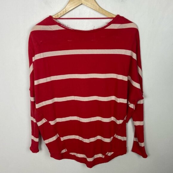 Free People Upstate Red Striped Long‎ Sleeve Top Oversized Boho Size XS Bohemian - Picture 15 of 16